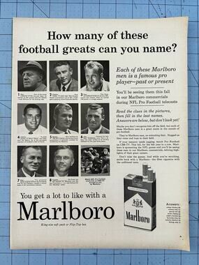 1961 Marlboro: Football Greats Can You Name Vintage Print Ad